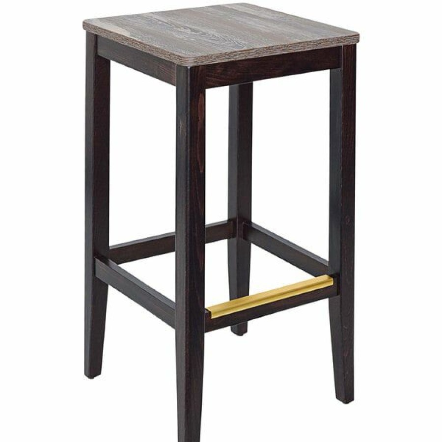 Restaurant Bar Stools * | Brand New Bfm Seating Stockton Dark Walnut Beechwood Square Backless Barstool With Relic Farmhouse Seat