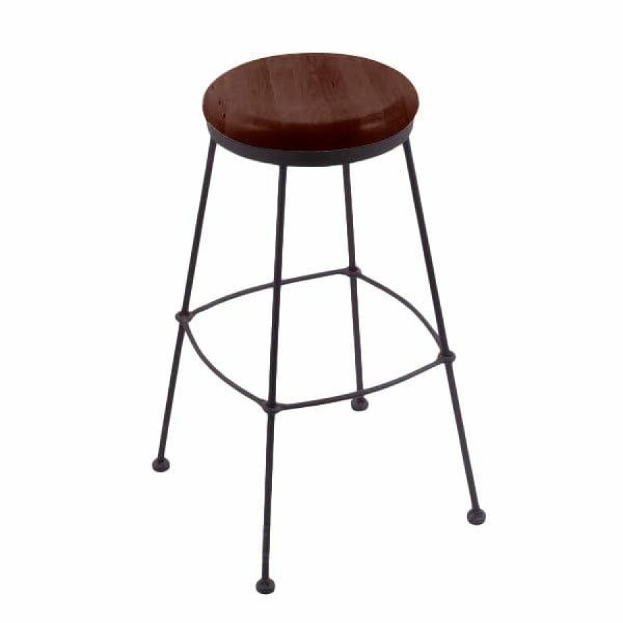 Restaurant Bar Stools * | Flash Sale Holland Bar Stool 303030Bwdcoak Black Wrinkle Steel Bar Height Stool With Dark Cherry Oak Wood Seat