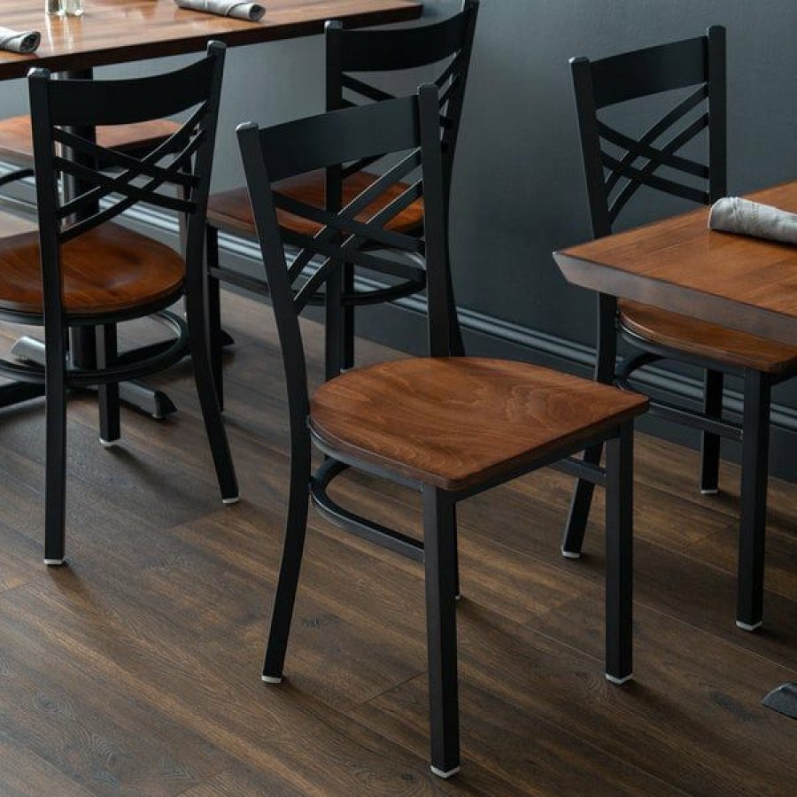 Restaurant Chairs * | Best Reviews Of Lancaster Table & Seating Black Cross Back Chair With Antique Walnut Seat