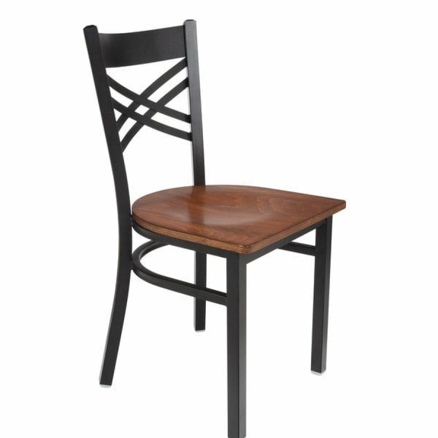 Restaurant Chairs * | Best Reviews Of Lancaster Table & Seating Black Cross Back Chair With Antique Walnut Seat