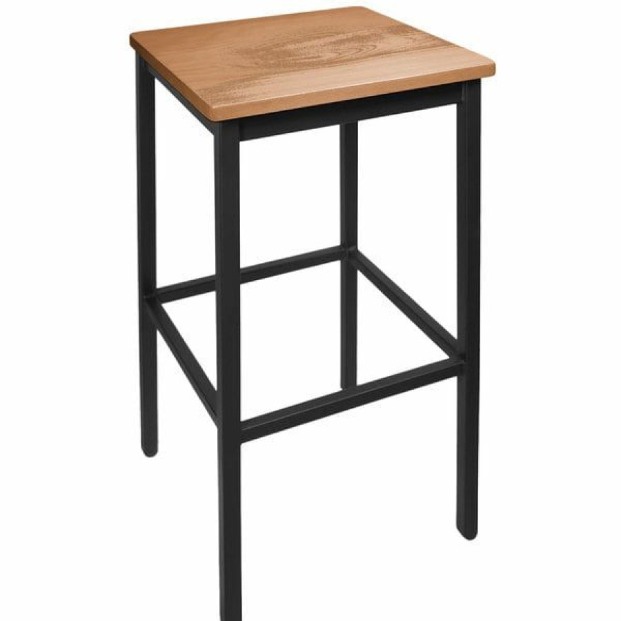 Restaurant Bar Stools * | Top 10 Bfm Seating 2510Bash-Sb Trent Sand Black Steel Bar Stool With Autumn Ash Wooden Seat