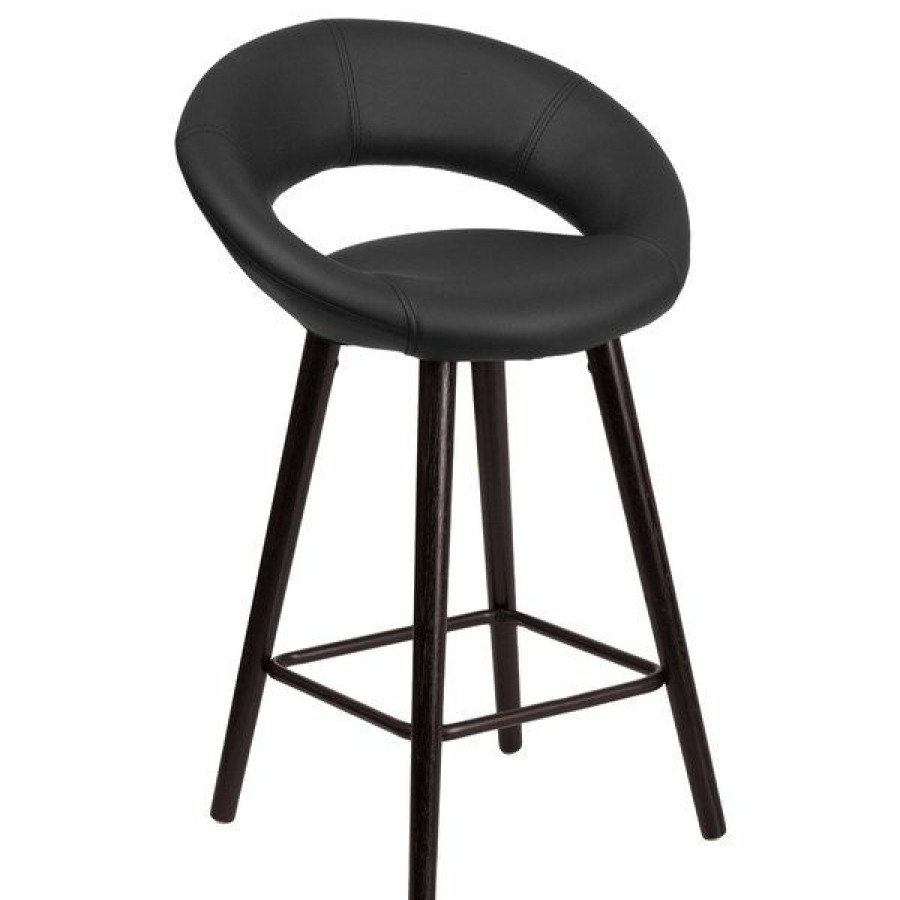 Restaurant Bar Stools * | Hot Sale Flash Furniture Ch-152551-Bk-Vy-Gg Kelsey Series Cappuccino Wood Counter Height Stool With Black Vinyl Seat