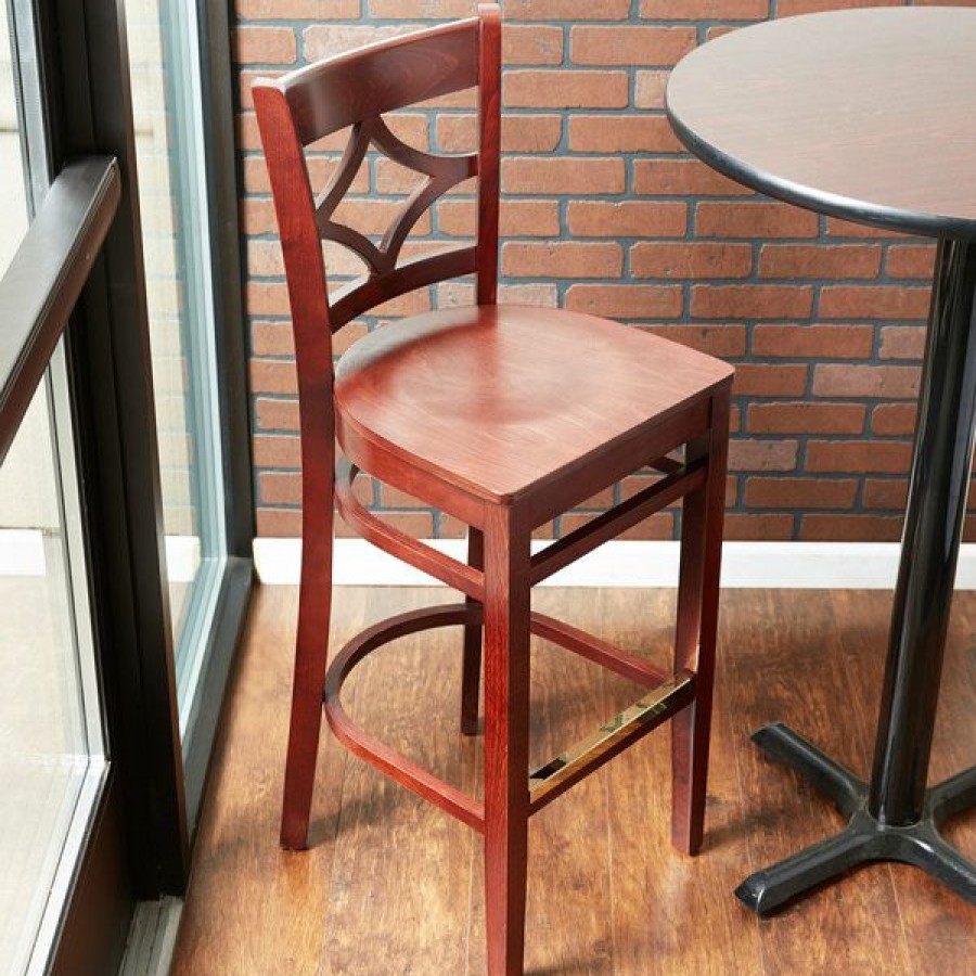 Restaurant Bar Stools * | Best Sale Lancaster Table & Seating Mahogany Finish Wooden Diamond Back Bar Height Chair