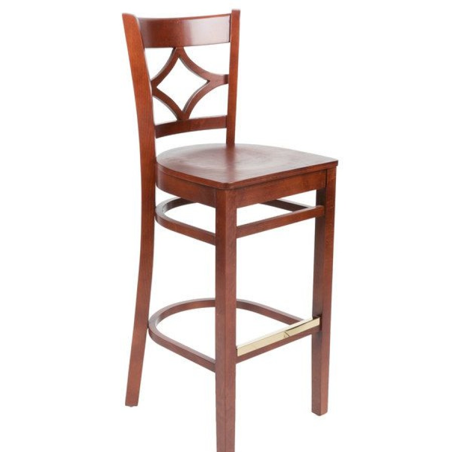 Restaurant Bar Stools * | Best Sale Lancaster Table & Seating Mahogany Finish Wooden Diamond Back Bar Height Chair