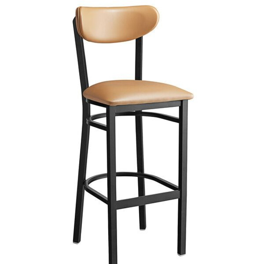 Restaurant Bar Stools * | Wholesale Lt&S Boomerang Series Lancaster Table & Seating Boomerang Bar Height Black Coat Chair With Light Brown Vinyl Seat And Back