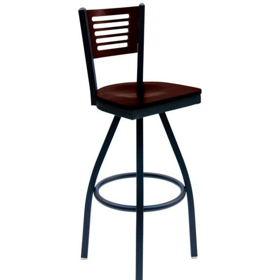 Restaurant Bar Stools * | Flash Sale Bfm Seating 2151Swaw-Wasb Espy Sand Black Metal Bar Height Chair With Walnut Wooden Back And Swivel Seat