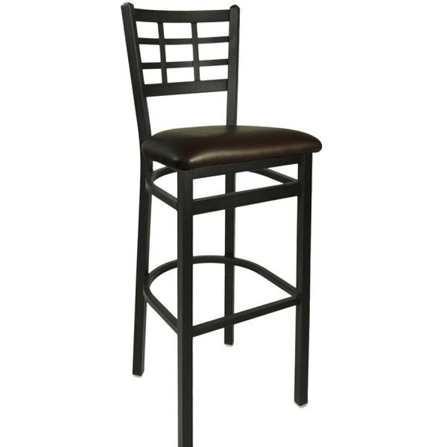 Restaurant Bar Stools * | Wholesale Bfm Seating 2163Bdbv-Sb Marietta Sand Black Steel Bar Height Chair With 2 Dark Brown Vinyl Seat