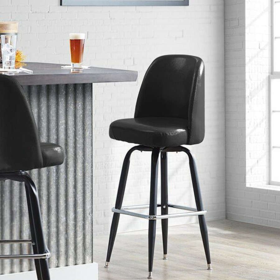 Restaurant Bar Stools * | Best Reviews Of Lancaster Table & Seating Black Barstool With 18 Wide Bucket Seat