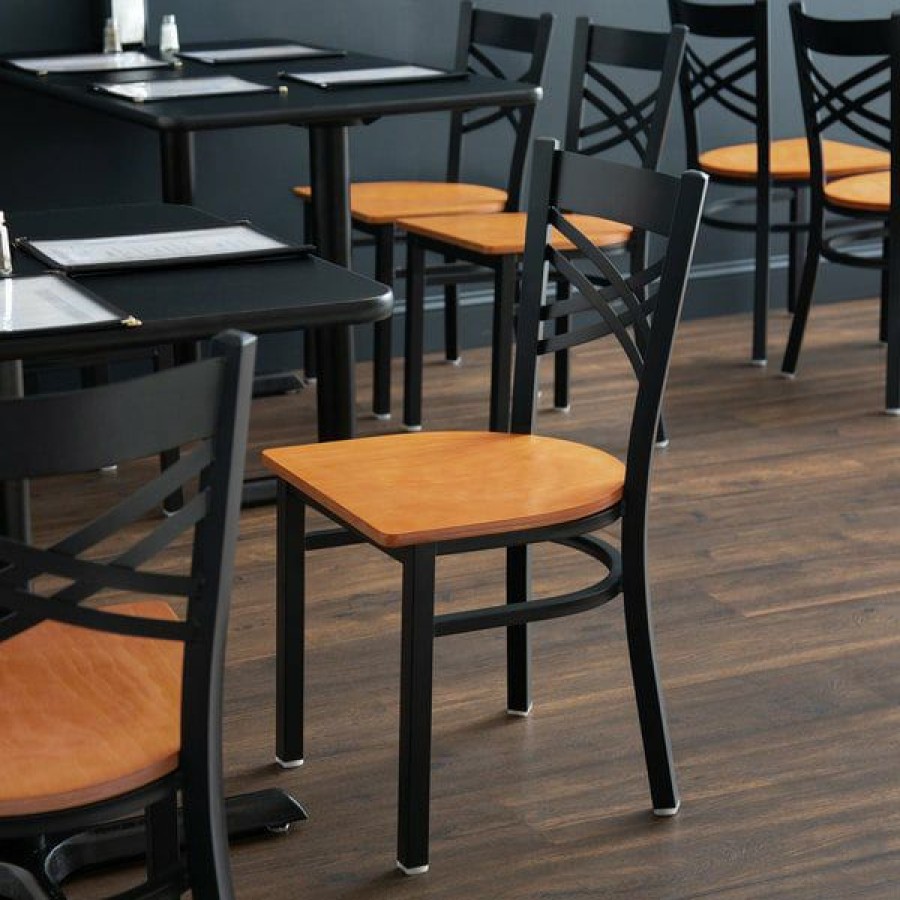 Restaurant Chairs * | Coupon Lancaster Table & Seating Black Cross Back Chair With Cherry Wood Seat