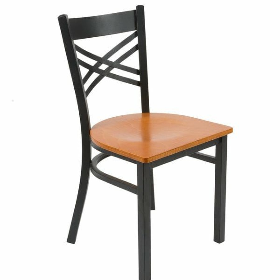 Restaurant Chairs * | Coupon Lancaster Table & Seating Black Cross Back Chair With Cherry Wood Seat