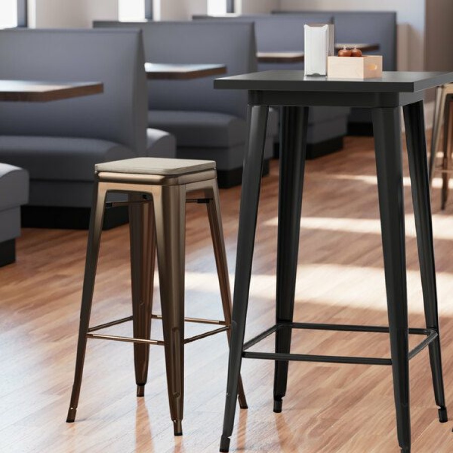 Restaurant Bar Stools * | Best Sale Lt&S Alloy Series Lancaster Table & Seating Alloy Series Copper Stackable Metal Indoor Industrial Barstool With Gray Wood Seat