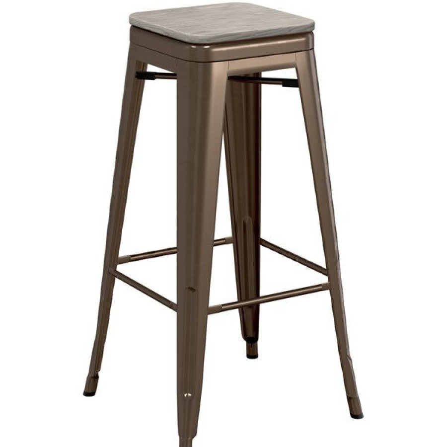 Restaurant Bar Stools * | Best Sale Lt&S Alloy Series Lancaster Table & Seating Alloy Series Copper Stackable Metal Indoor Industrial Barstool With Gray Wood Seat