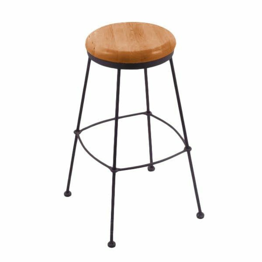 Restaurant Bar Stools * | Best Reviews Of Holland Bar Stool 303030Bwmedoak Black Wrinkle Steel Bar Height Stool With Medium Oak Wood Seat