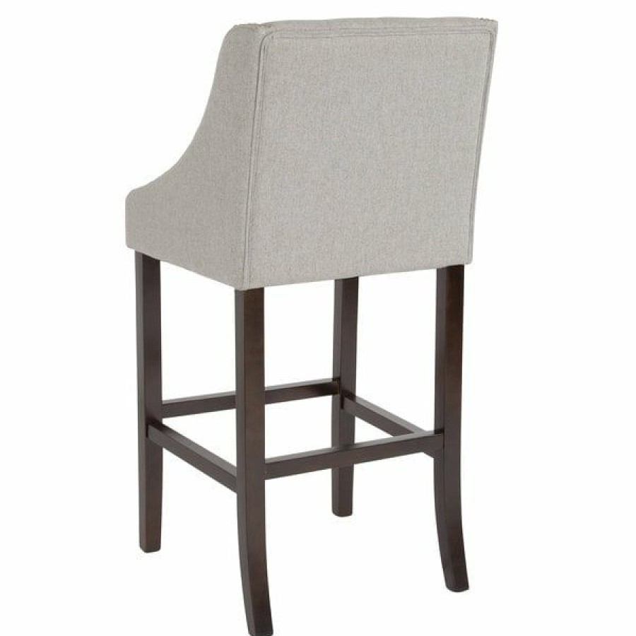 Restaurant Bar Stools * | Hot Sale Flash Furniture Ch-182020-T-30-Ltgy-F-Gg Carmel Series Light Gray Tufted Fabric Bar Stool With Walnut Frame And Nail Trim Accent