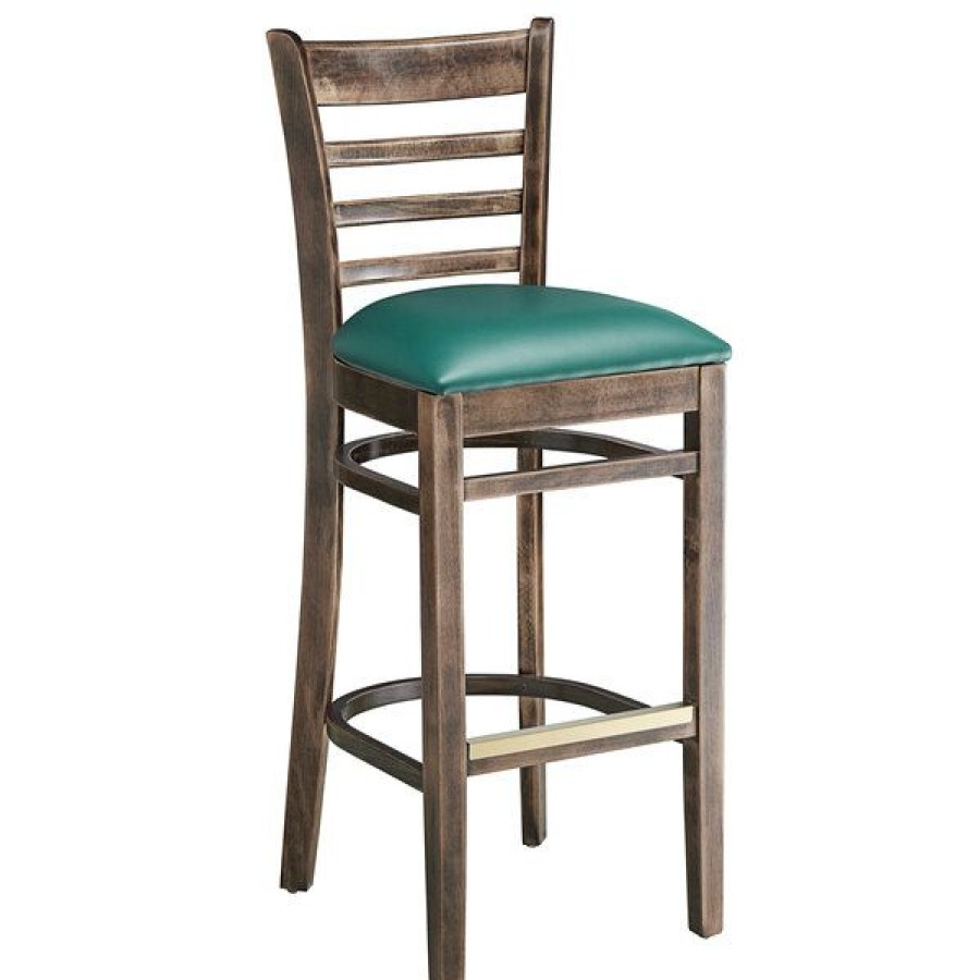 Restaurant Bar Stools * | Cheap Lancaster Table & Seating Vintage Ladder Back Bar Height Chair With Green Padded Seat