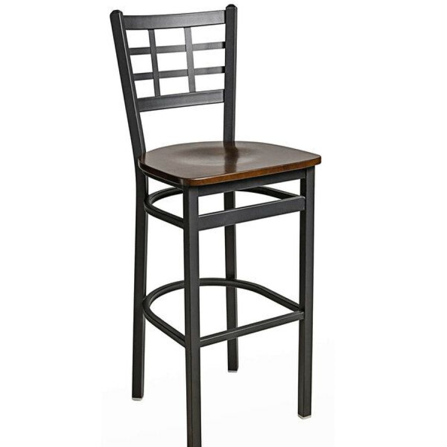 Restaurant Bar Stools * | Outlet Bfm Seating 2163Bwaw-Sb Marietta Sand Black Metal Bar Height Chair With Walnut Wood Seat