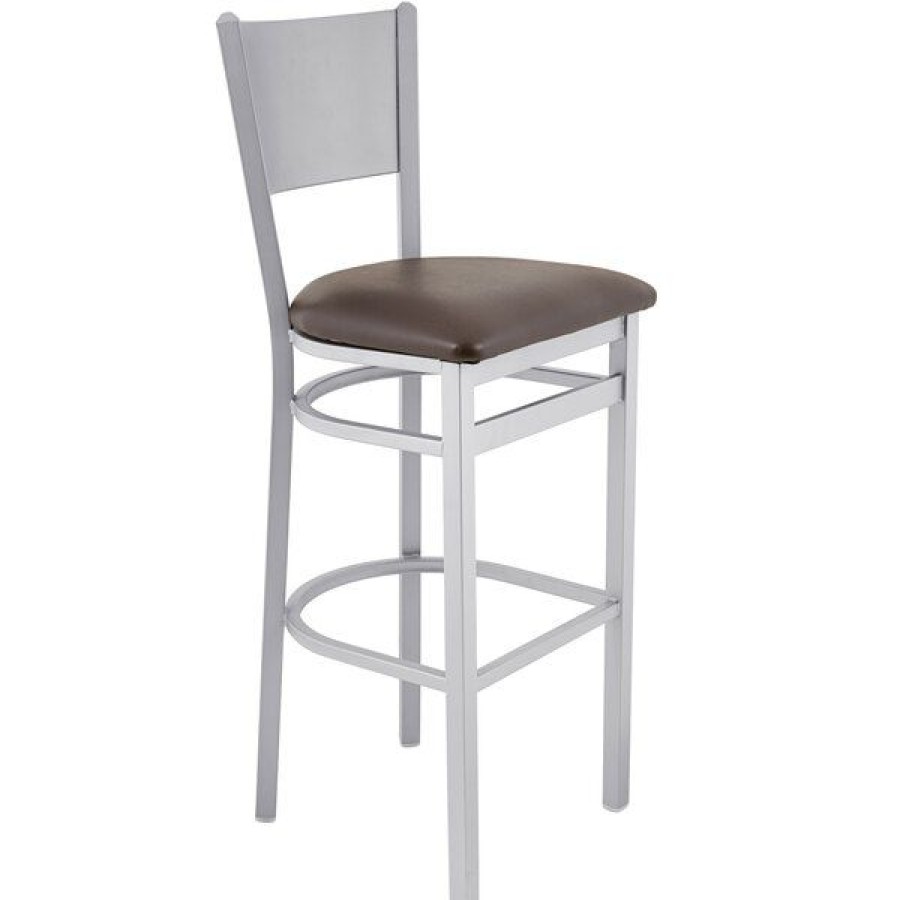 Restaurant Bar Stools * | New Bfm Seating 2140Bdbv-Sm Axel Silver Mist Steel Bar Height Chair With Dark Brown Padded Vinyl Seat