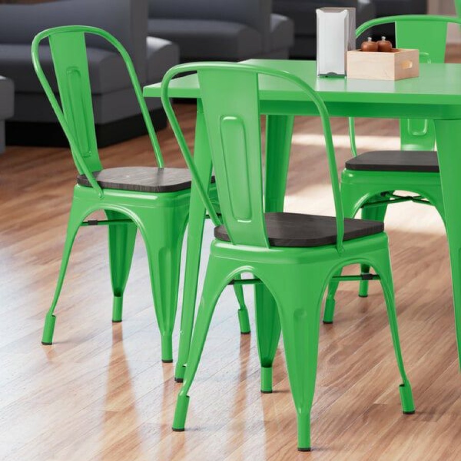 Restaurant Chairs * | Brand New Lt&S Alloy Series Lancaster Table & Seating Alloy Series Green Metal Indoor Industrial Cafe Chair With Vertical Slat Back And Black Wood Seat