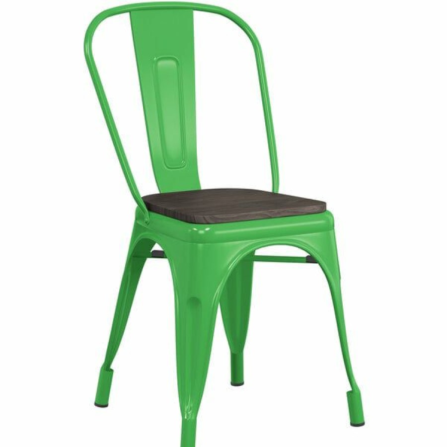 Restaurant Chairs * | Brand New Lt&S Alloy Series Lancaster Table & Seating Alloy Series Green Metal Indoor Industrial Cafe Chair With Vertical Slat Back And Black Wood Seat