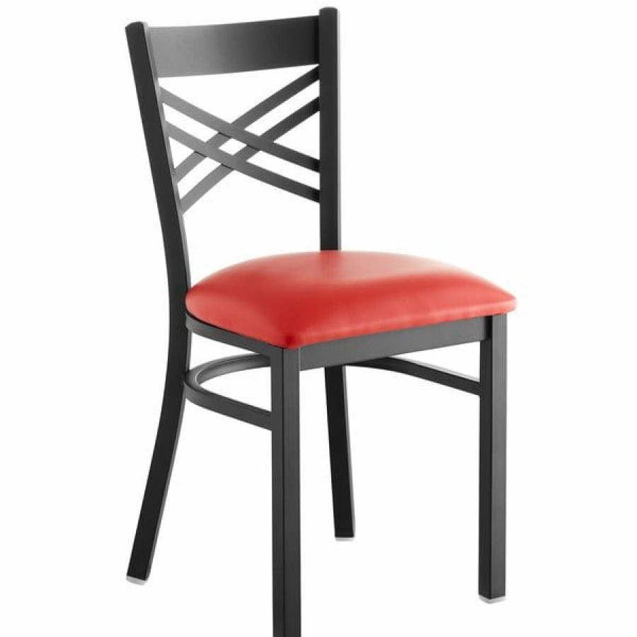 Restaurant Chairs * | Best Reviews Of Lancaster Table & Seating Cross Back Black Chair With Red Vinyl Seat