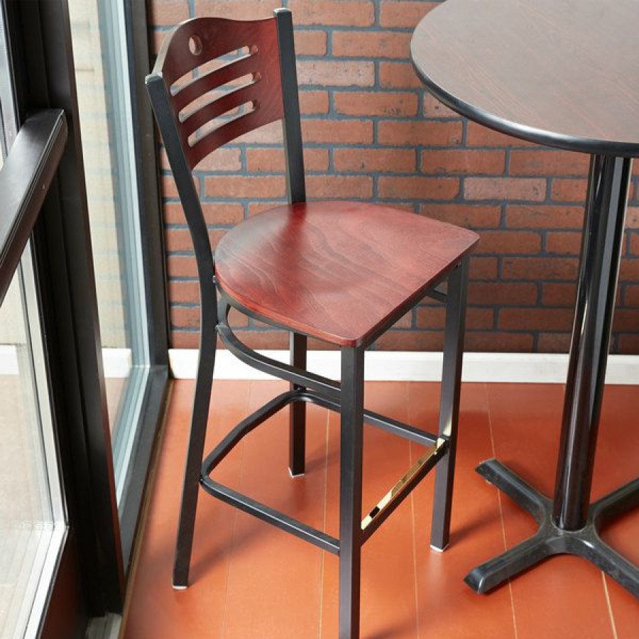 Restaurant Bar Stools * | Best Pirce Lancaster Table & Seating Mahogany Finish Bar Height Bistro Chair