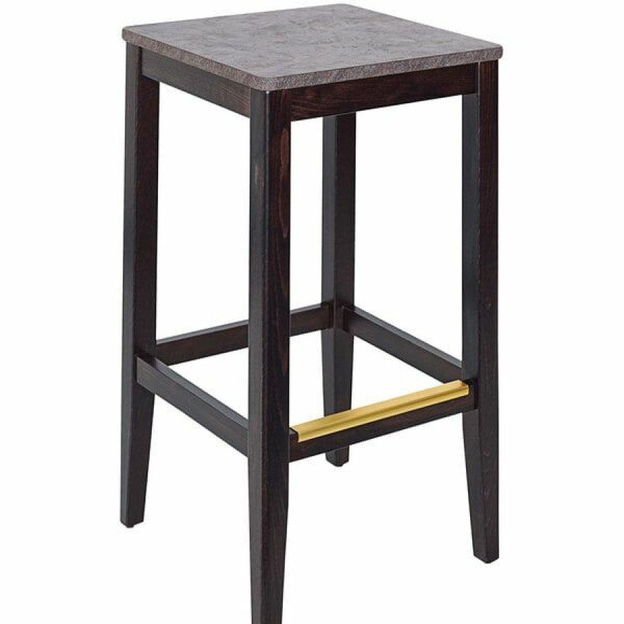 Restaurant Bar Stools * | Hot Sale Bfm Seating Stockton Dark Walnut Beechwood Square Backless Barstool With Relic Rustic Copper Seat