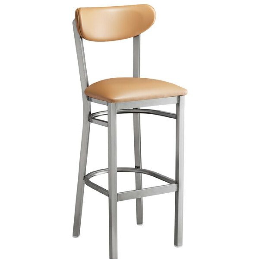 Restaurant Bar Stools * | Best Reviews Of Lt&S Boomerang Series Lancaster Table & Seating Boomerang Bar Height Clear Coat Chair With Light Brown Vinyl Seat And Back