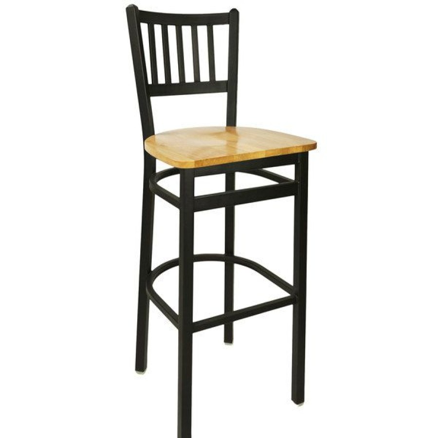 Restaurant Bar Stools * | Wholesale Bfm Seating 2090Bntw-Sb Troy Sand Black Metal Bar Height Chair With Natural Seat