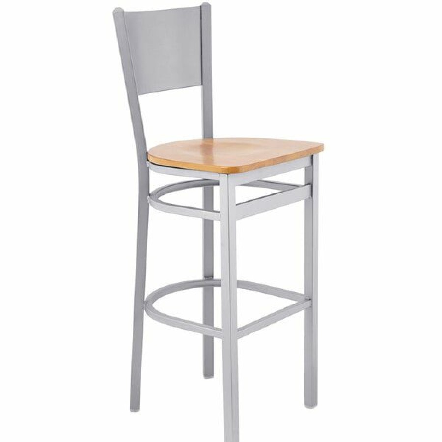 Restaurant Bar Stools * | Discount Bfm Seating 2140Bntw-Sm Axel Silver Mist Steel Bar Height Chair With Natural Wood Seat