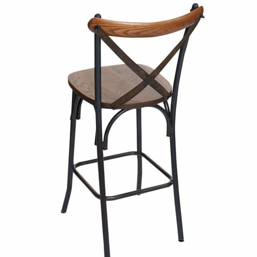 Restaurant Bar Stools * | New Bfm Seating Js88Hash-Aaru Henry Distressed Rustic Clear Coated Steel X-Back Counter Height Stool With Autumn Ash Wooden Back And Seat