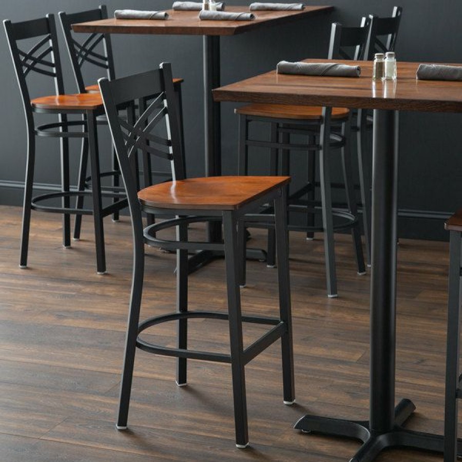 Restaurant Bar Stools * | Discount Lancaster Table & Seating Black Cross Back Bar Height Chair With Antique Walnut Seat