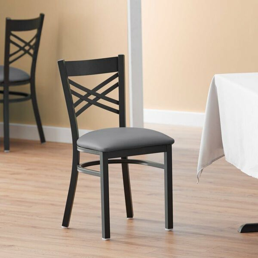 Restaurant Chairs * | New Lancaster Table & Seating Black Cross Back Chair With Dark Gray Padded Seat