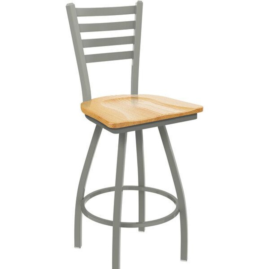 Restaurant Bar Stools * | Coupon Holland Bar Stool Xl 410 Jackie 30 Ladderback Swivel Bar Stool With Anodized Nickel Finish And Natural Oak Seat