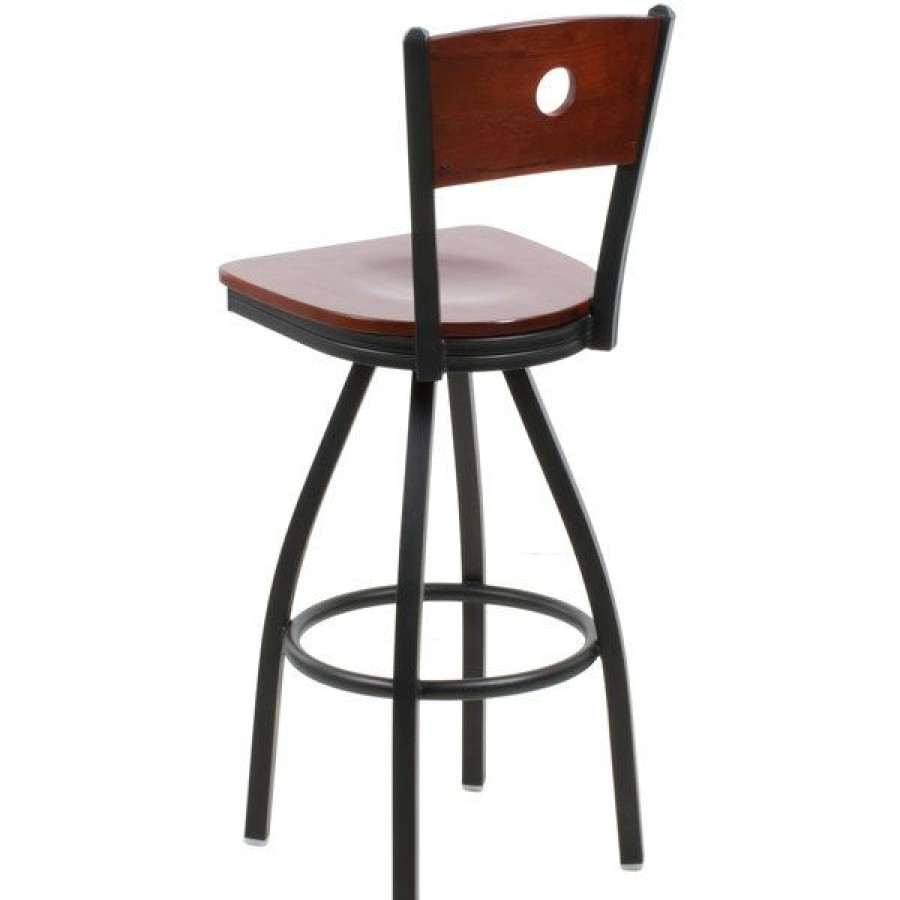 Restaurant Bar Stools * | Deals Bfm Seating 2152Smhw-Mhsb Darby Sand Black Metal Bar Height Chair With Mahogany Wooden Back And Swivel Seat