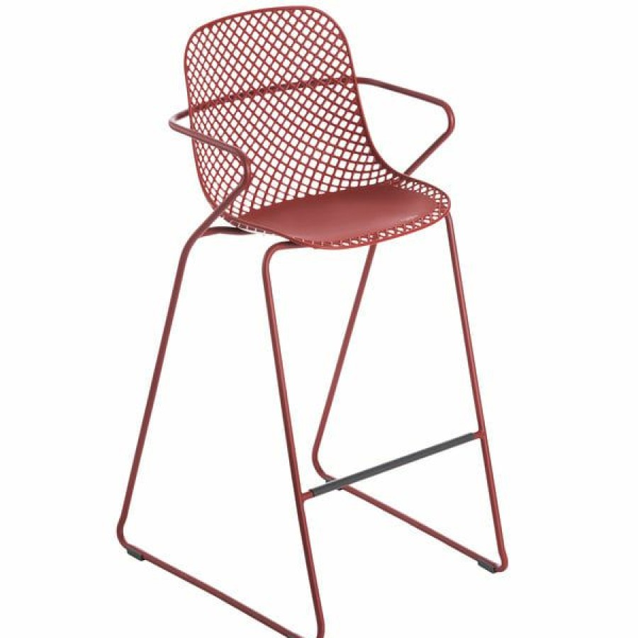 Outdoor Restaurant Bar Stools * | Hot Sale Grosfillex Us139712 Ramatuelle '73 Rouge Bossa Nova Stackable Indoor / Outdoor Barstool 2/Pack