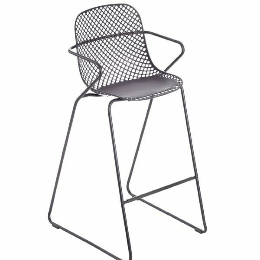 Outdoor Restaurant Bar Stools * | Outlet Grosfillex Us139713 Ramatuelle '73 Gris Pavement Stackable Indoor / Outdoor Barstool 2/Pack