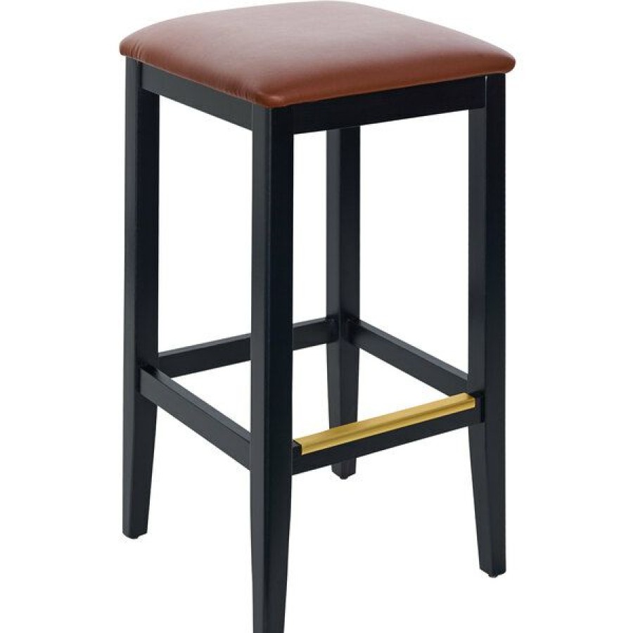 Restaurant Bar Stools * | Top 10 Bfm Seating Stockton Black Beechwood Square Backless Barstool With 2 Light Brown Vinyl Seat