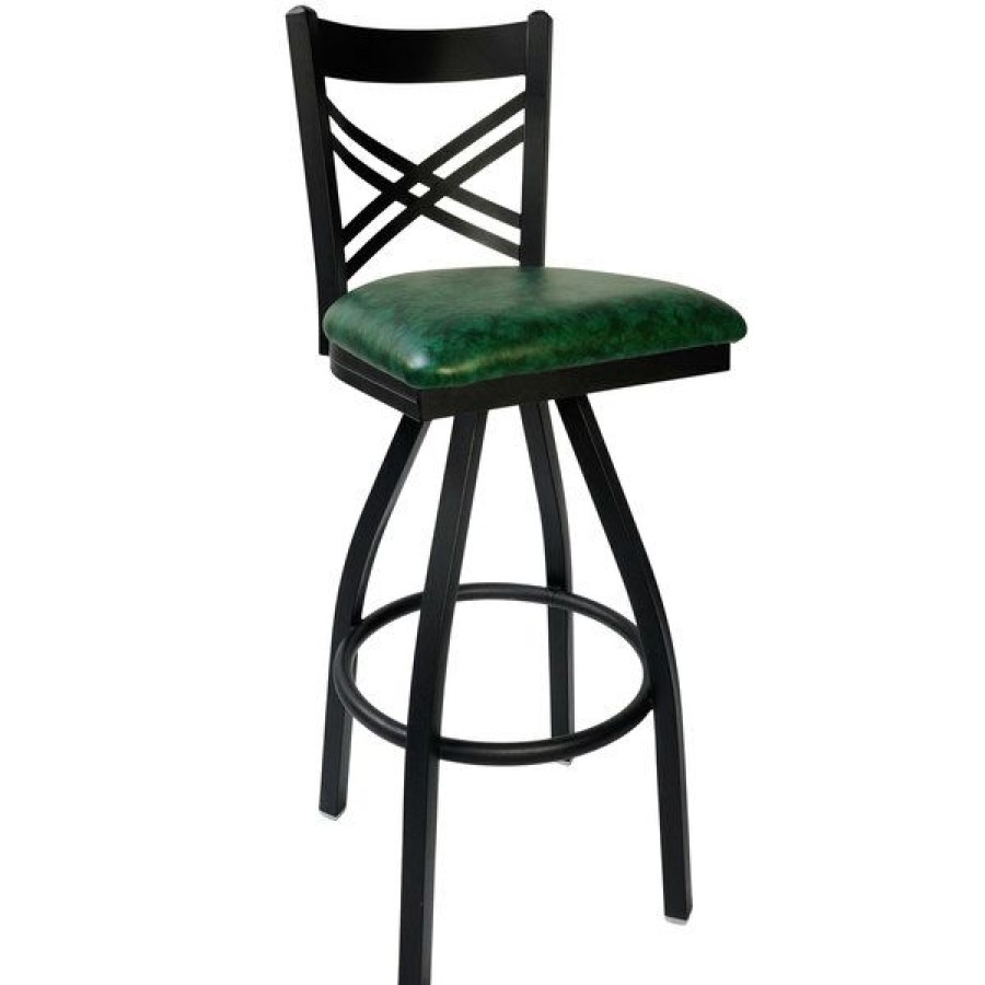 Restaurant Bar Stools * | Budget Bfm Seating 2130Sgnv-Sb Akrin Metal Barstool With 2 Green Vinyl Swivel Seat