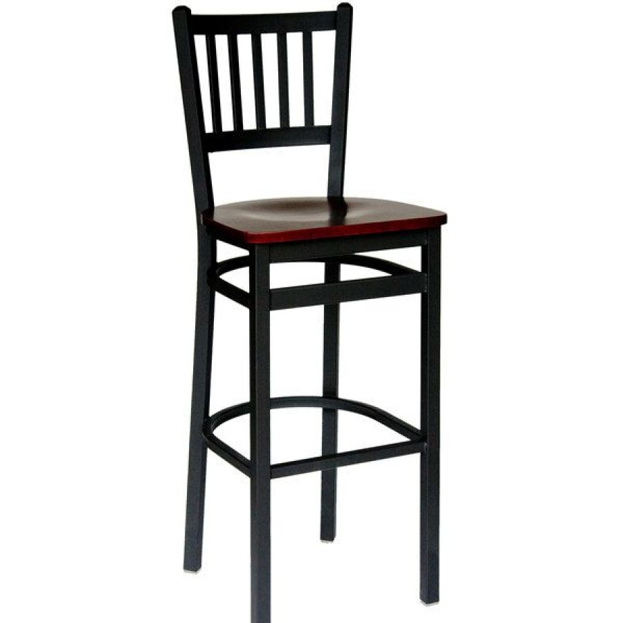 Restaurant Bar Stools * | Outlet Bfm Seating 2090Bmhw-Sb Troy Sand Black Metal Bar Height Chair With Mahogany Seat