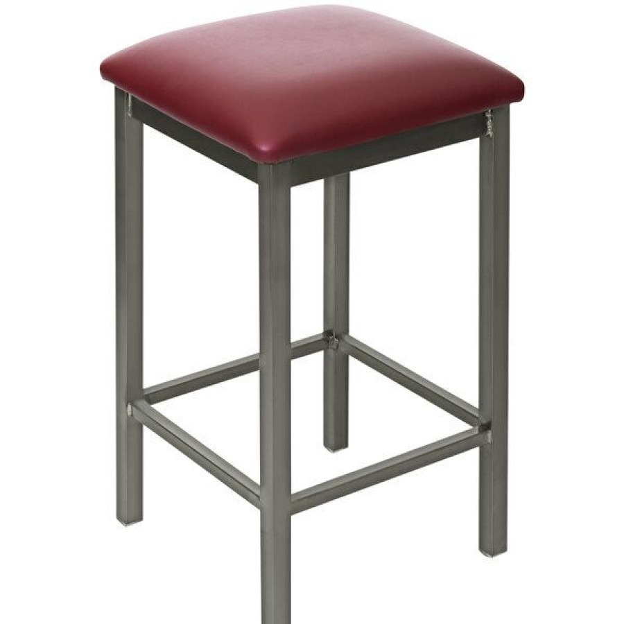 Restaurant Bar Stools * | Brand New Bfm Seating 2510Hbuv-Cl Trent Clear Coated Steel Bar Height Bar Stool With 2 Burgundy Vinyl Seat