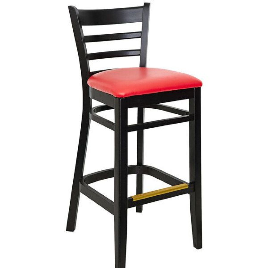 Restaurant Bar Stools * | Best Reviews Of Bfm Seating Berkeley Black Beechwood Ladder Back Barstool With 2 Red Vinyl Seat