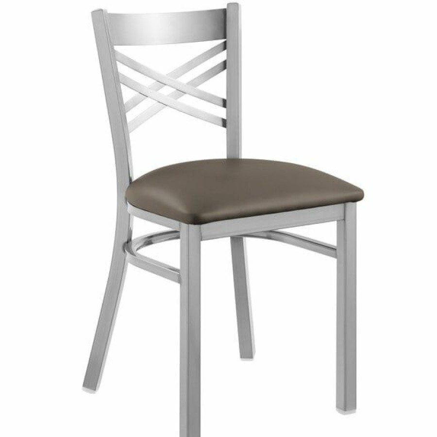 Restaurant Chairs * | Brand New Lancaster Table & Seating Clear Coat Cross Back Chair With Taupe Padded Seat