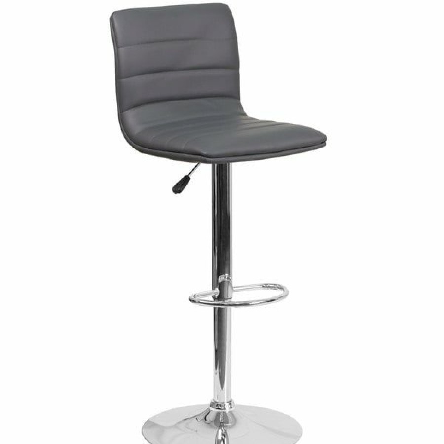 Restaurant Bar Stools * | Buy Flash Furniture Ch-92023-1-Gy-Gg Gray Vinyl Contemporary Adjustable Height Barstool