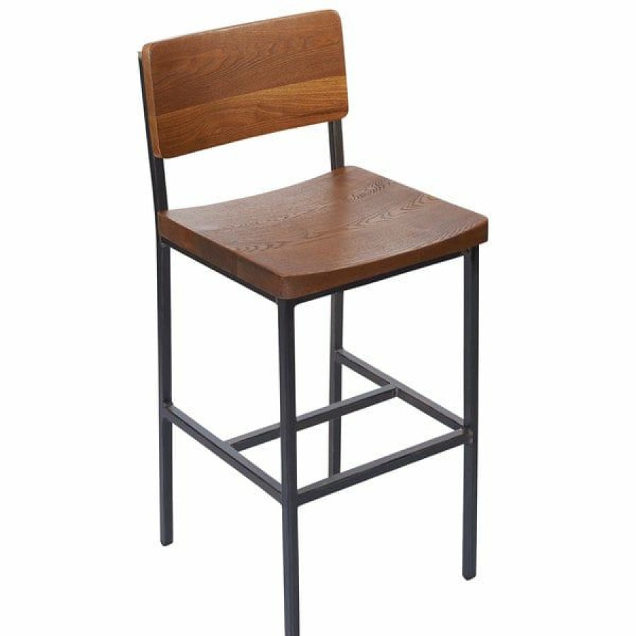 Restaurant Bar Stools * | Cheapest Bfm Seating Js33Hash-Aaru Memphis Distressed Rustic Clear Coated Steel Counter Height Stool With Autumn Ash Wooden Back And Seat