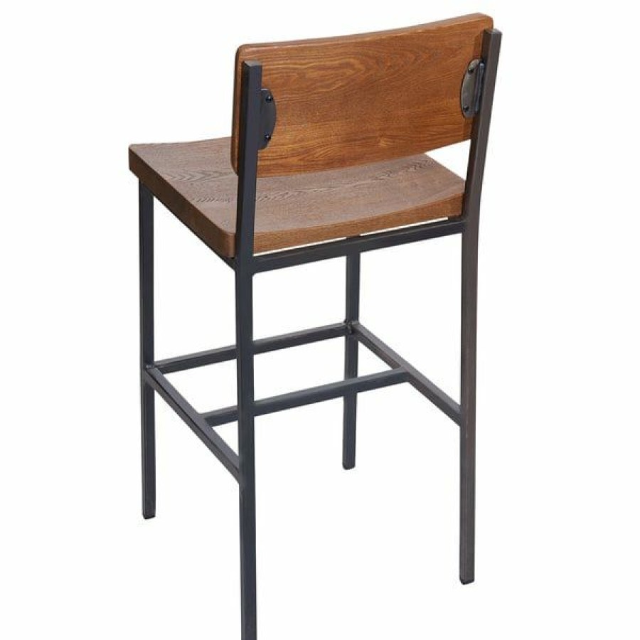 Restaurant Bar Stools * | Cheapest Bfm Seating Js33Hash-Aaru Memphis Distressed Rustic Clear Coated Steel Counter Height Stool With Autumn Ash Wooden Back And Seat