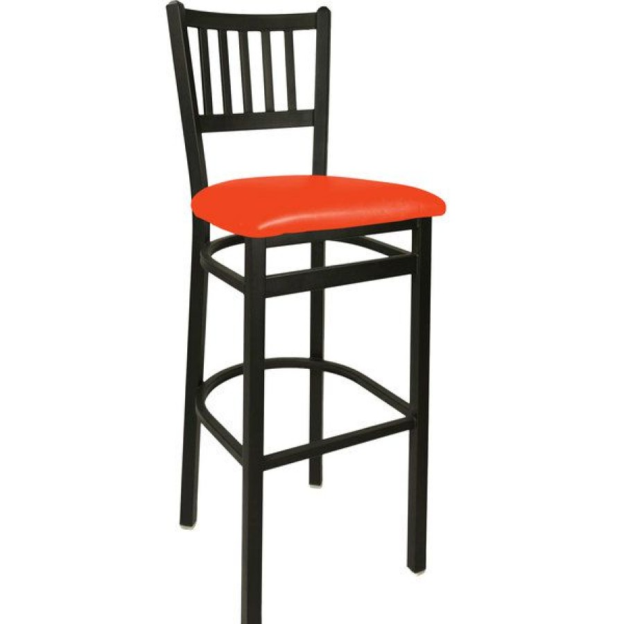 Restaurant Bar Stools * | Brand New Bfm Seating 2090Brdv-Sb Troy Sand Black Steel Bar Height Chair With 2 Red Vinyl Seat