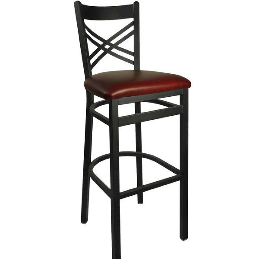 Restaurant Bar Stools * | Brand New Bfm Seating 2130Bbuv-Sb Akrin Metal Barstool With 2 Burgundy Vinyl Seat