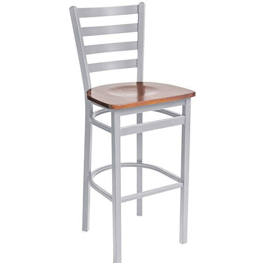 Restaurant Bar Stools * | Cheap Bfm Seating 2160Bash-Sm Lima Silver Mist Steel Bar Height Chair With Autumn Ash Wooden Seat