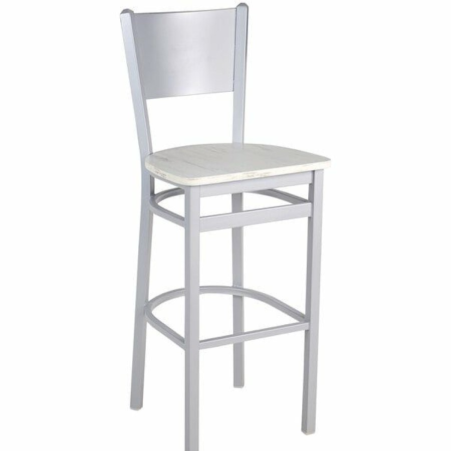 Restaurant Bar Stools * | Promo Bfm Seating 2140Bawr-Sm Axel Silver Mist Steel Solid Back Barstool With Relic Antique Wash Melamine Seat