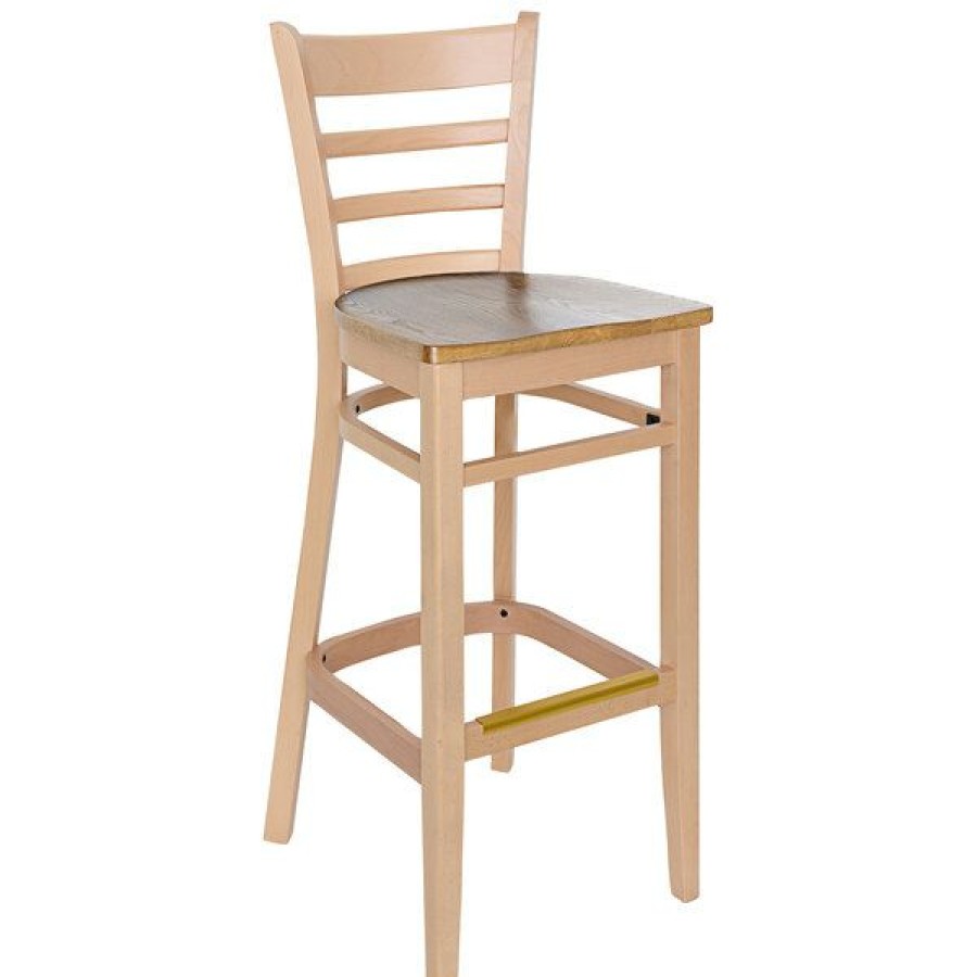 Restaurant Bar Stools * | Deals Bfm Seating Berkeley Natural Beechwood Ladder Back Barstool With Autumn Ash Wood Seat